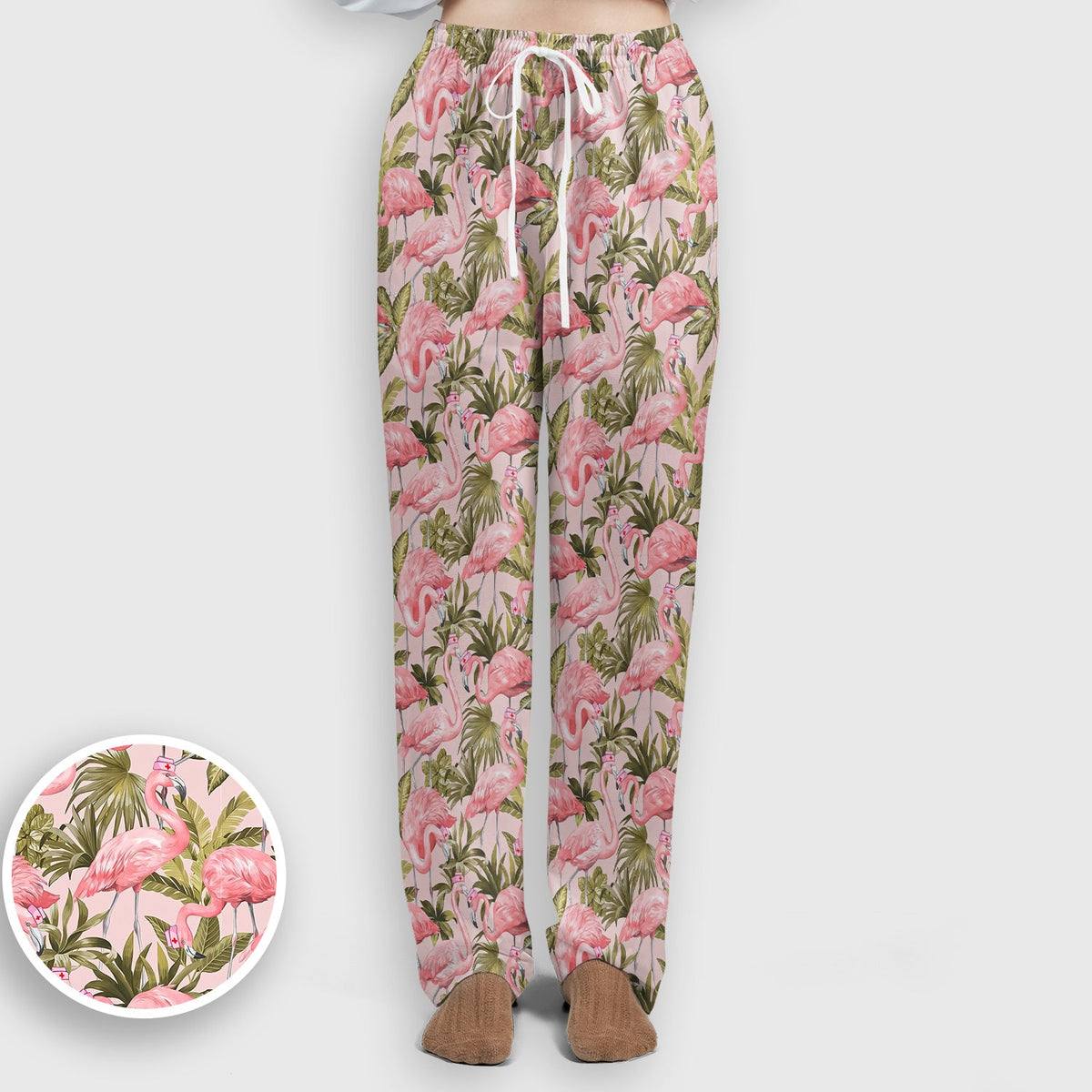 Pink Flamingo Jungle Leaves Nurse Scrub Set