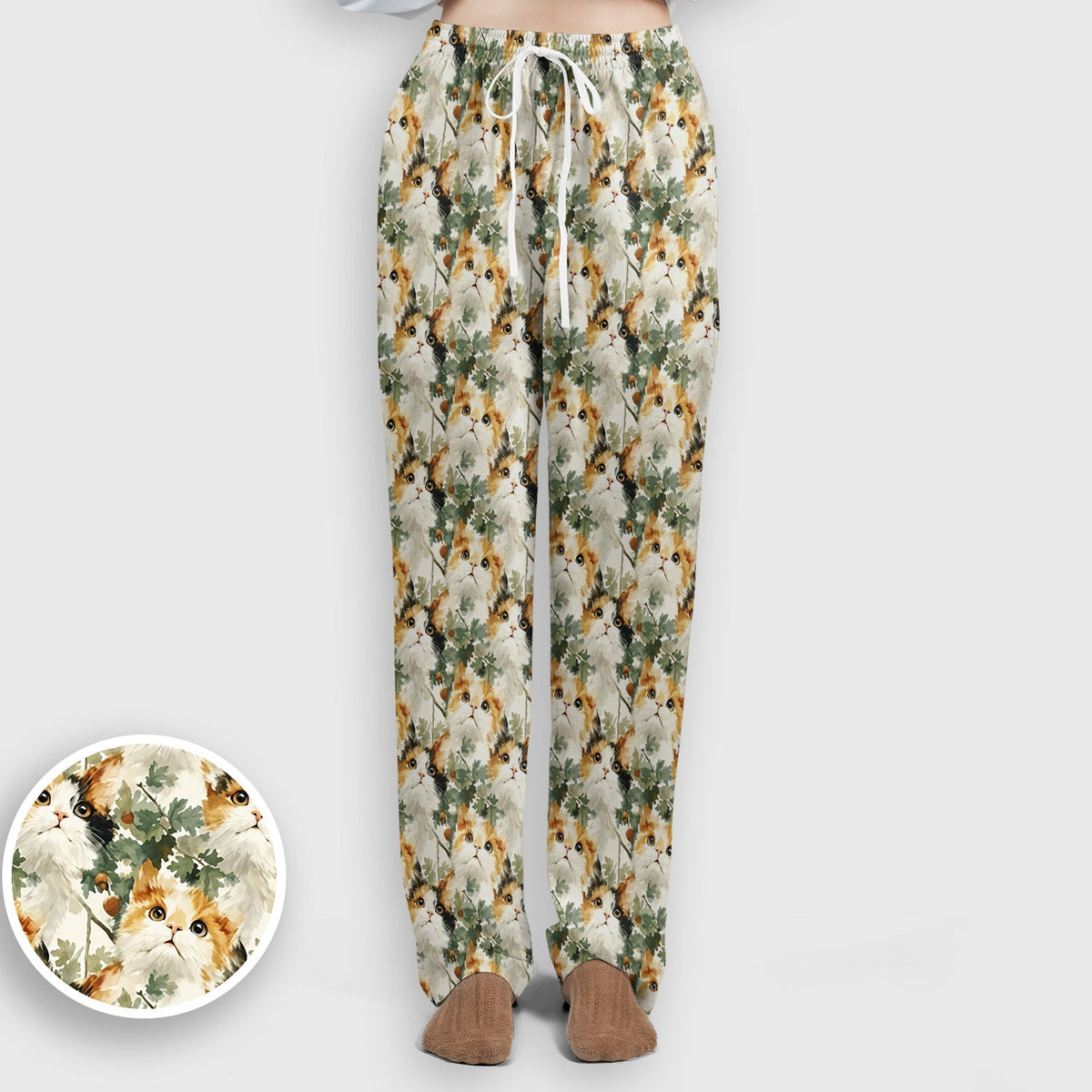 Fluffy Calico Cat Oak Leaves Nurse Scrub Set