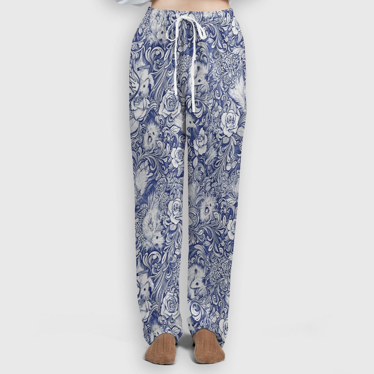 Blue Floral Opossum And Roses Nurse Scrub Set