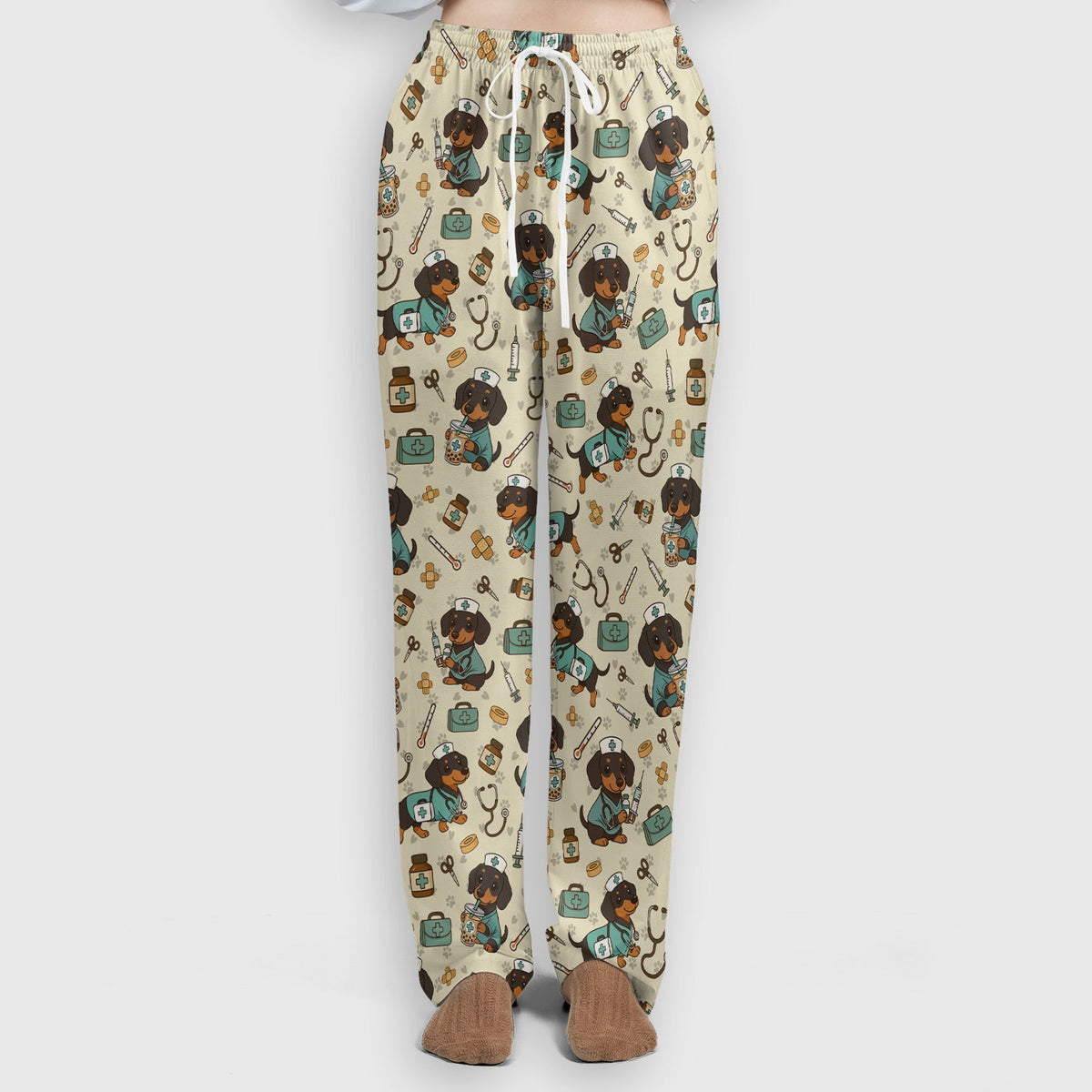 Funny Dachshund Nurse Scrubs Set - Cute Dog Print Medical Shirt - Holiday Nurse Scrub Top Gift for RN CNA Doctor, Women & Men