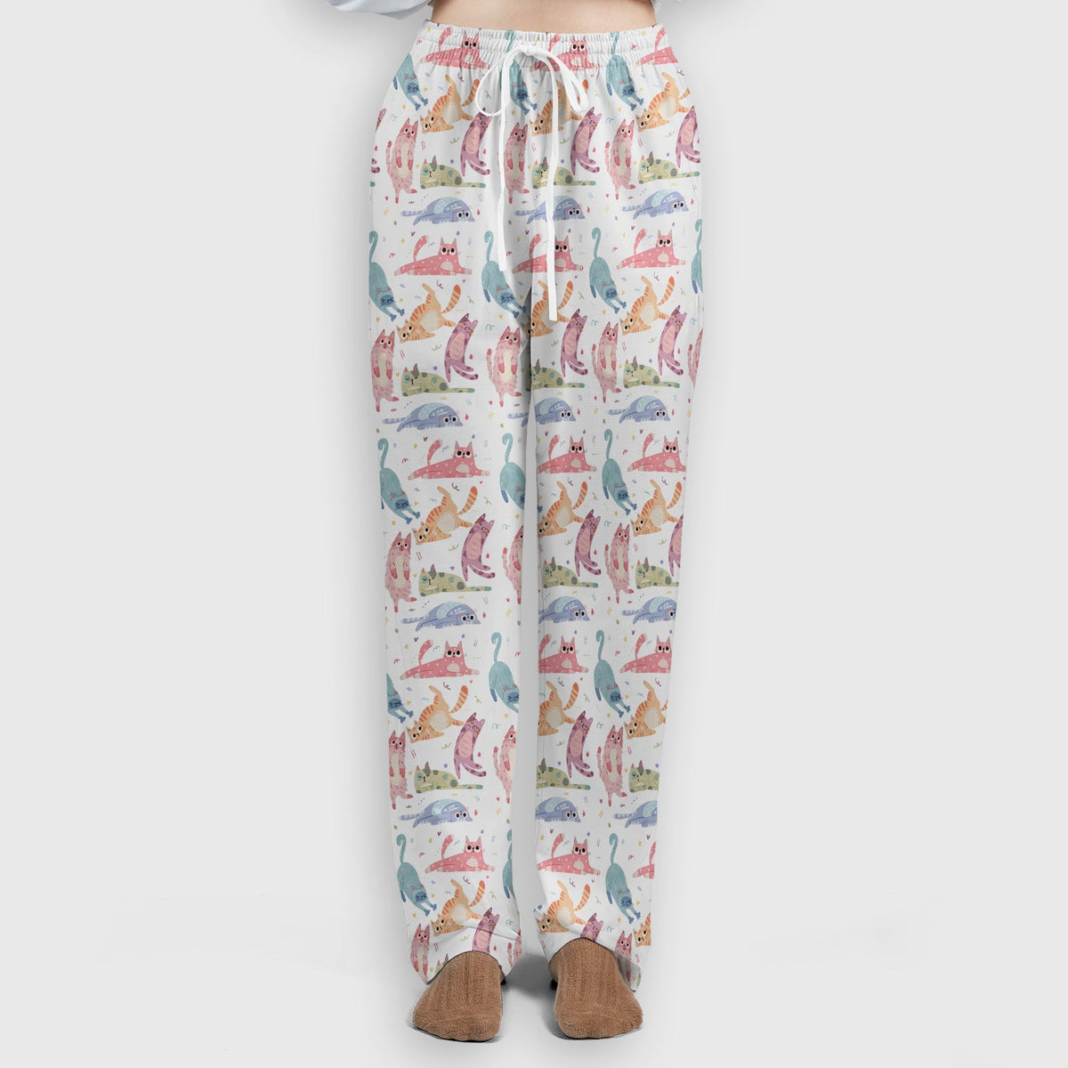 Funny Pastel Cat Pattern Medical Scrub Set, Breathable Fabrics Nursing Uniform