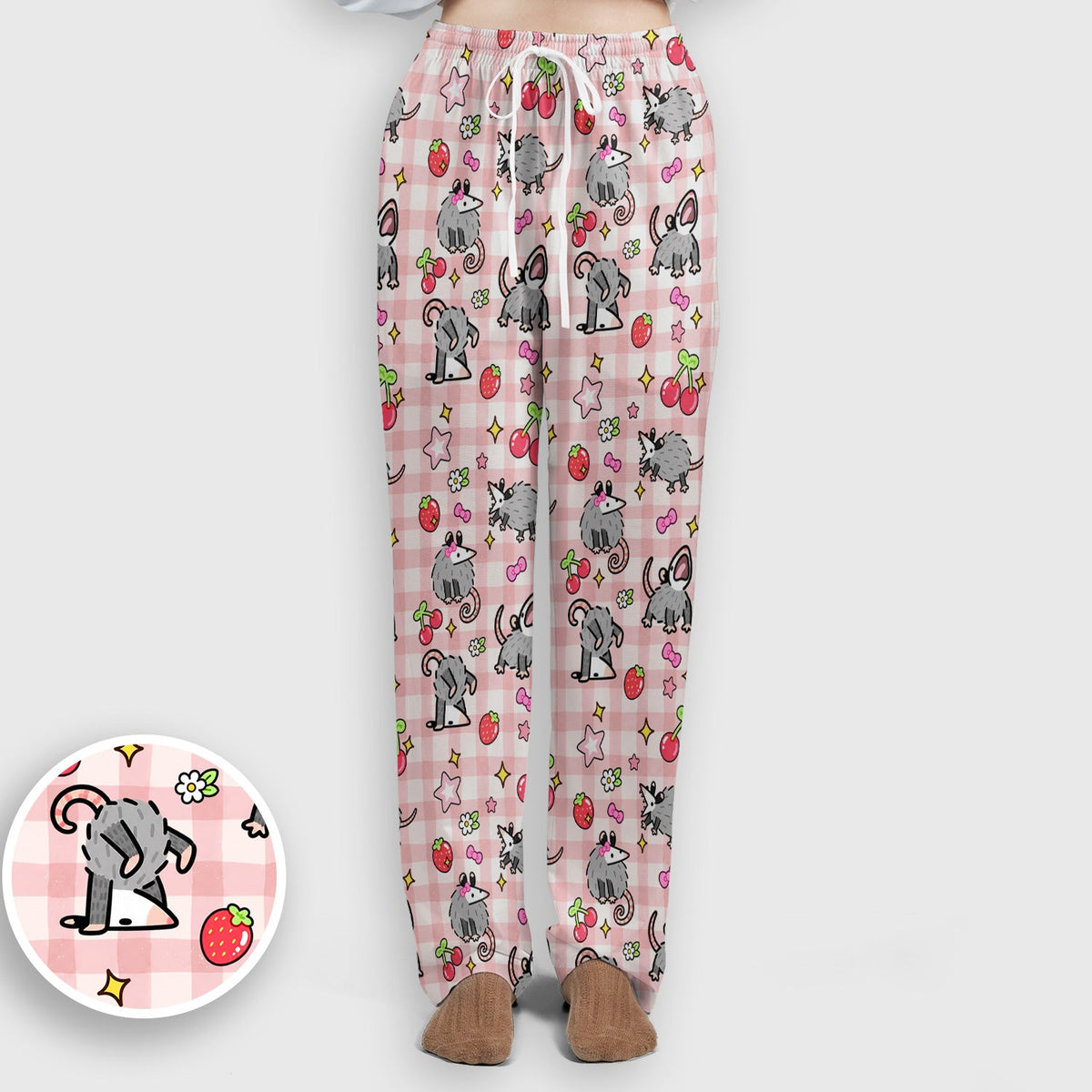Opossum And Cherries Gingham Nurse Scrub Set