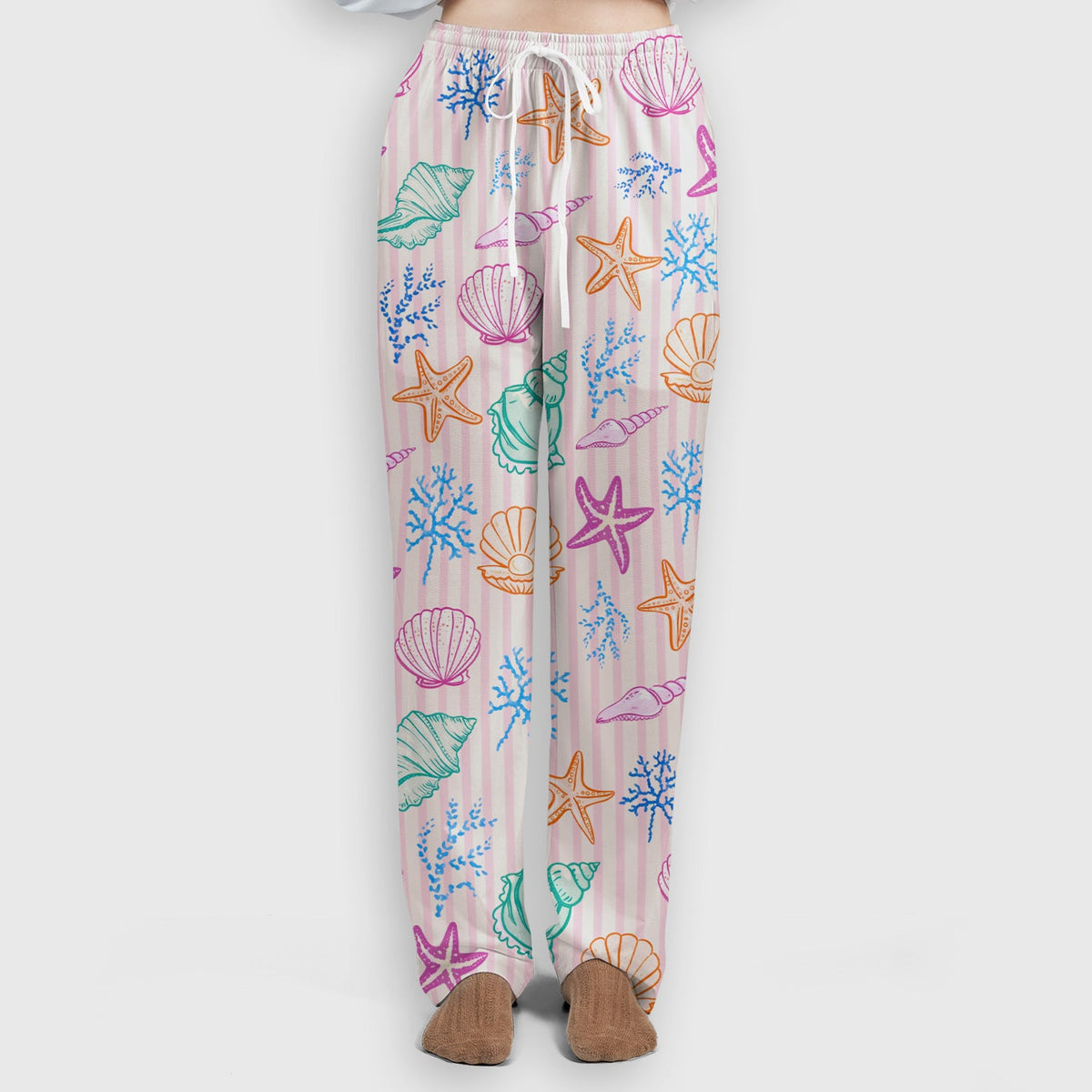Colorful Seashell Starfish Ocean Stripe Nurse Scrub Set