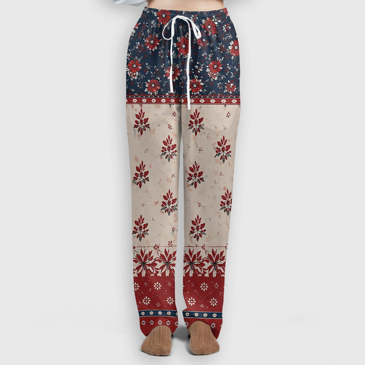 Vintage Floral Border Red Blue Nurse Scrub Set