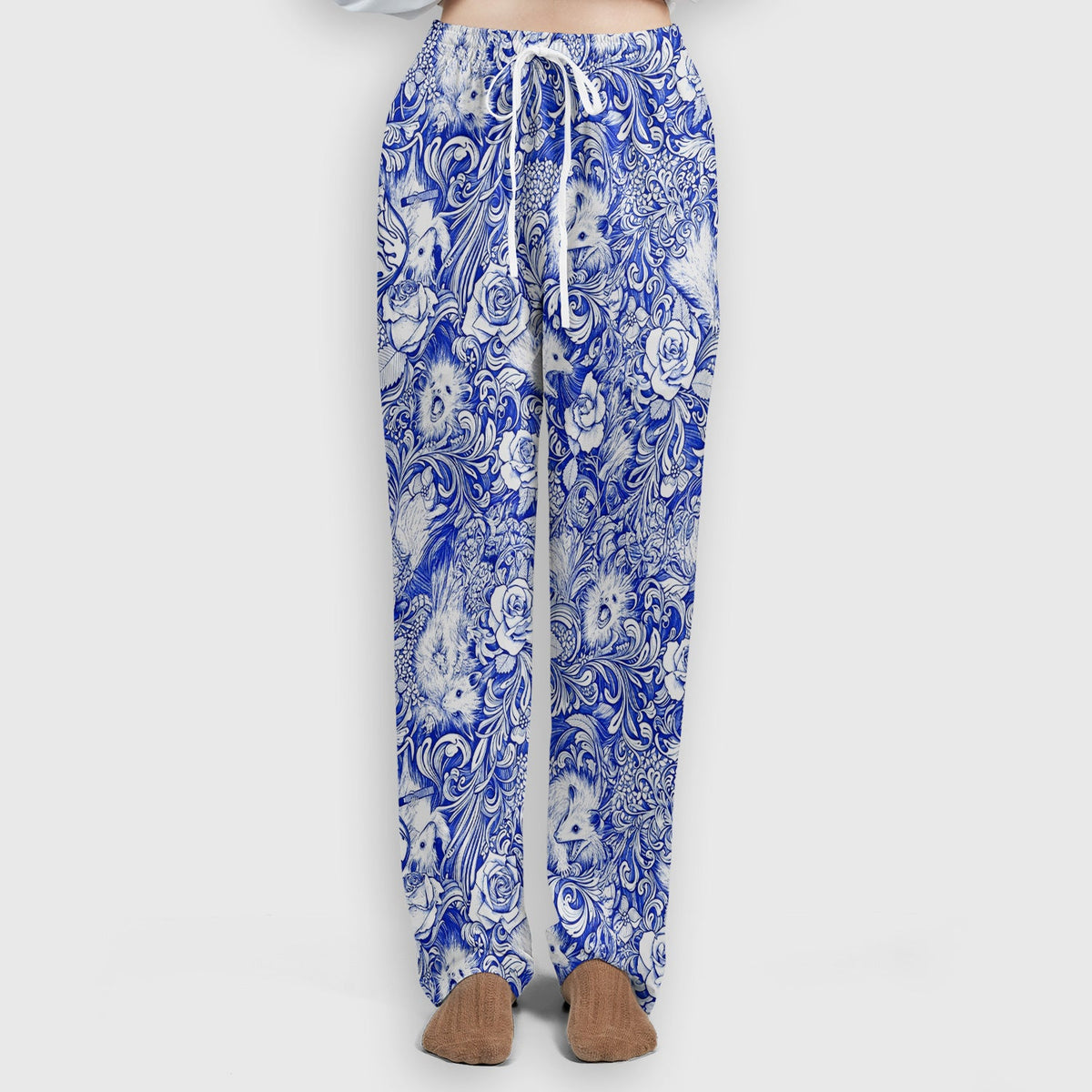Blue Floral Opossum And Roses Nurse Scrub Set