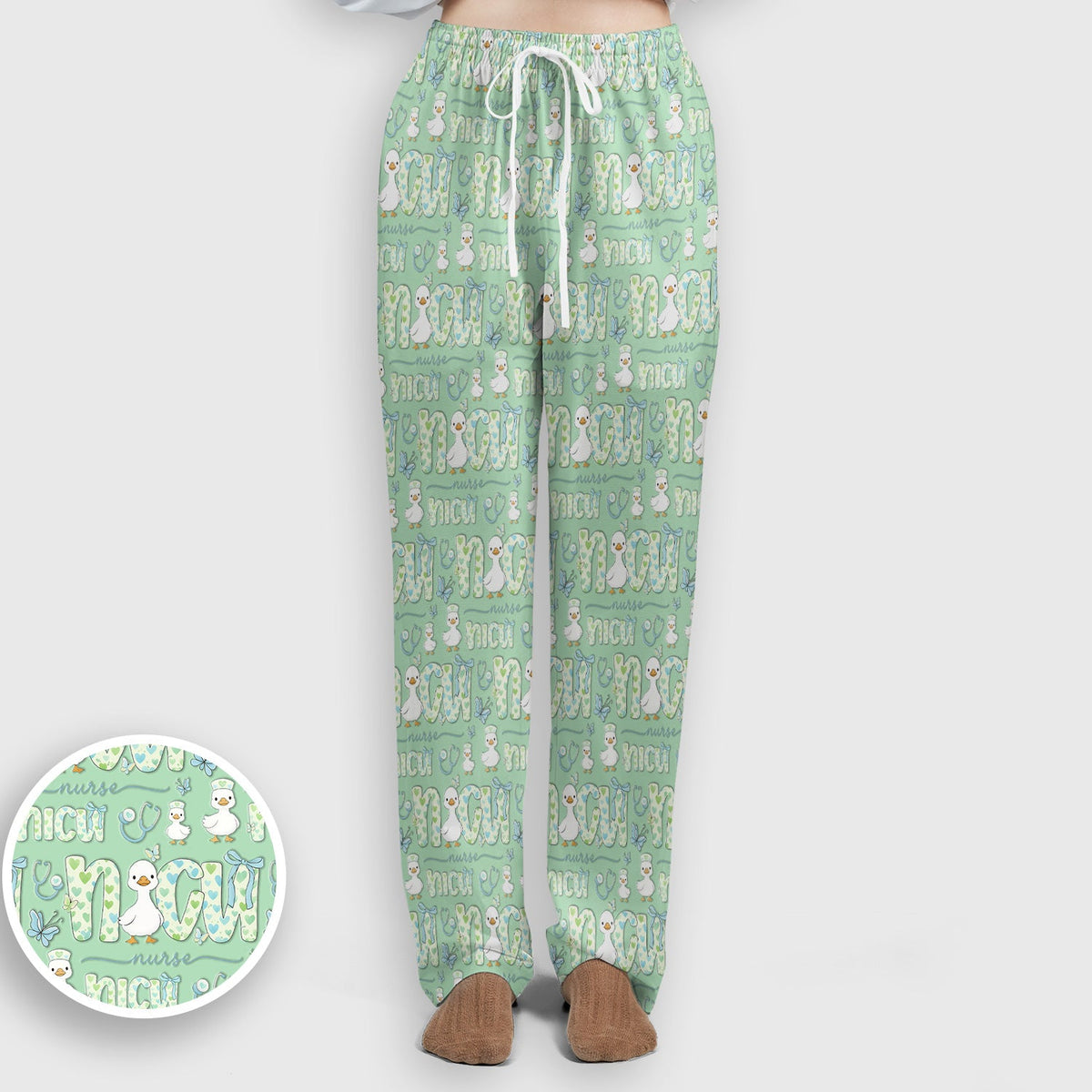 NICU Nurse Duck Pattern Scrub Set, Scrub Pants and V Neck Top