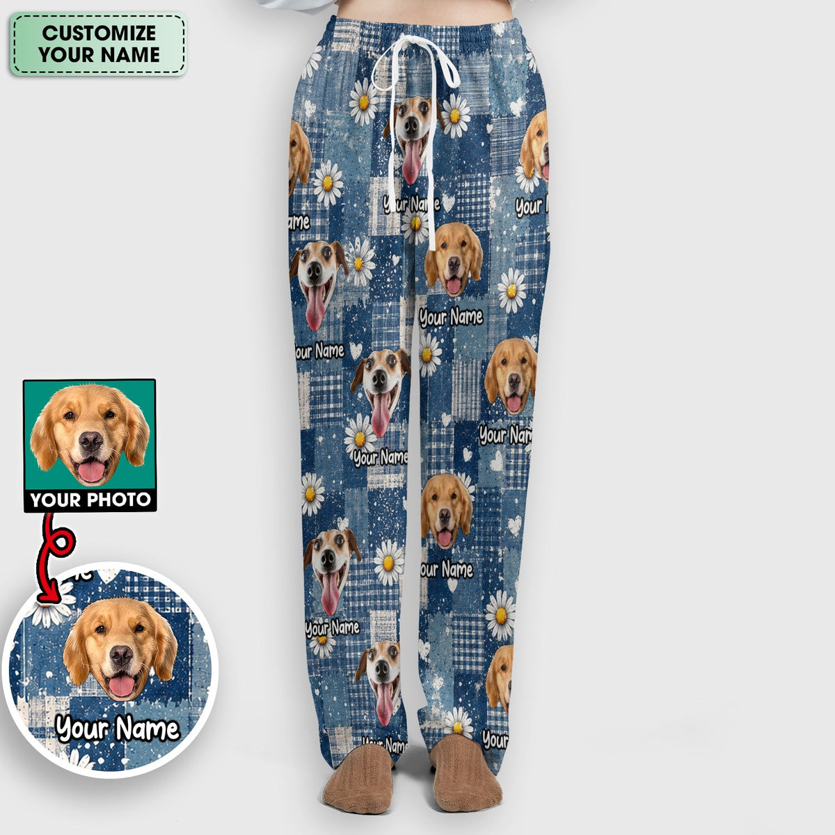 Personalized Dog Photo Patchwork Daisy Nurse Scrub Set