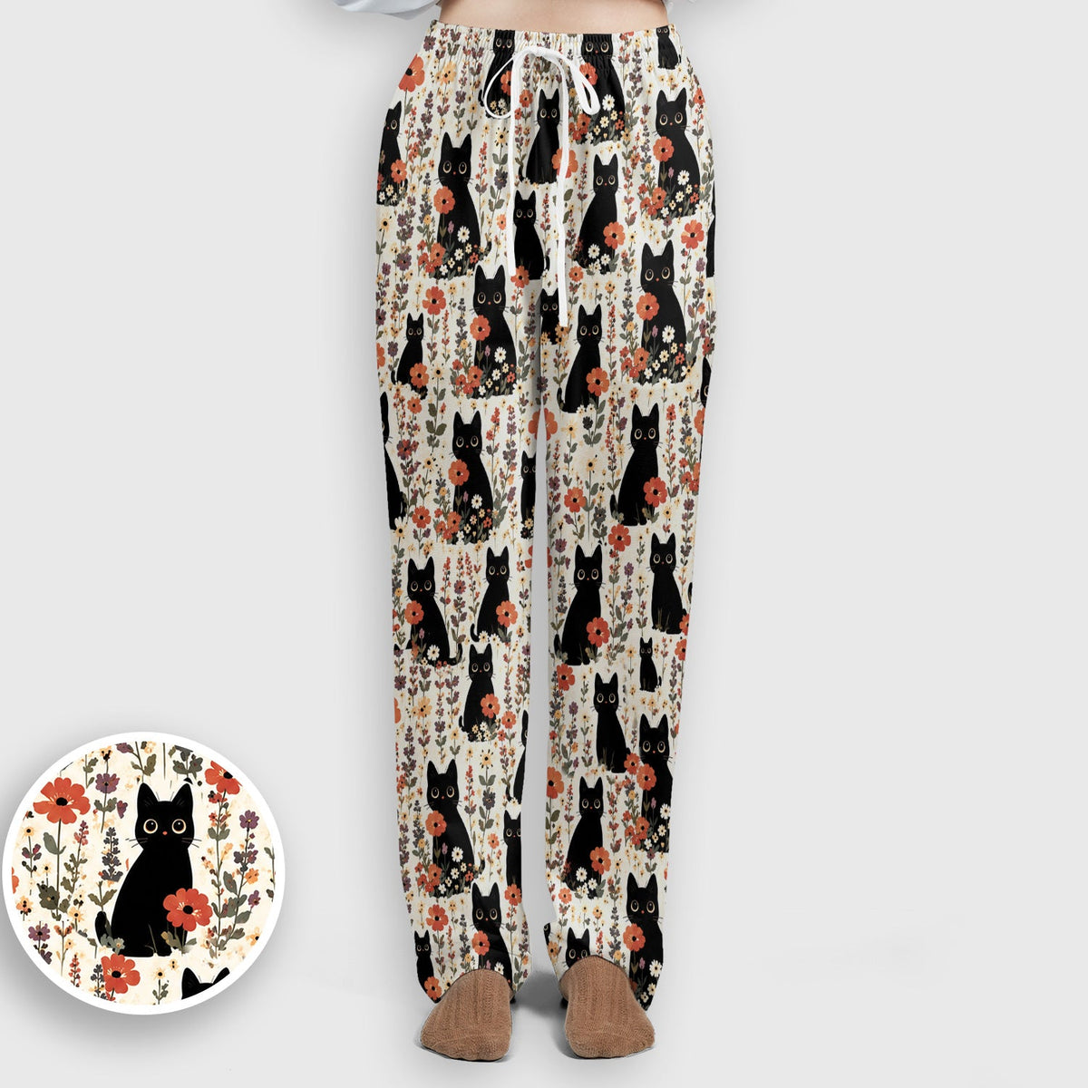 Cute Black Cat Wildflower Nurse Scrub Set