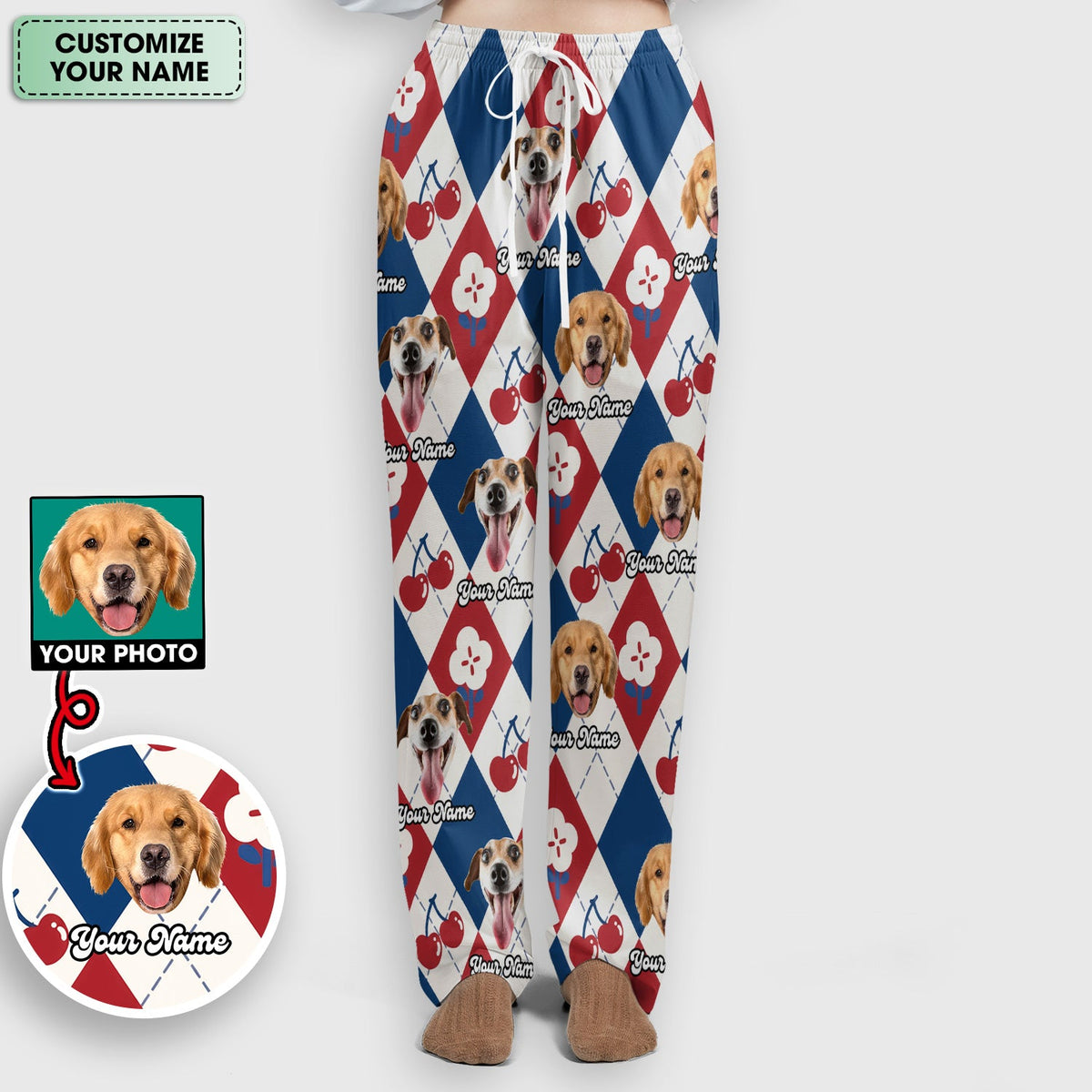 Dog Face Cherry Argyle Nurse Scrub Set