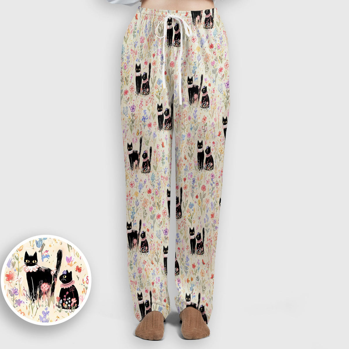 Cute Black Cats Wildflower Garden Nurse Scrub Set