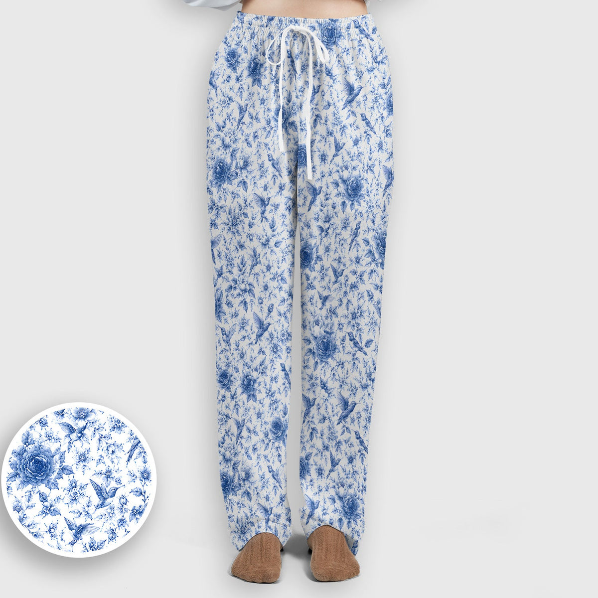 Blue Floral Hummingbird Toile Nurse Scrub Set