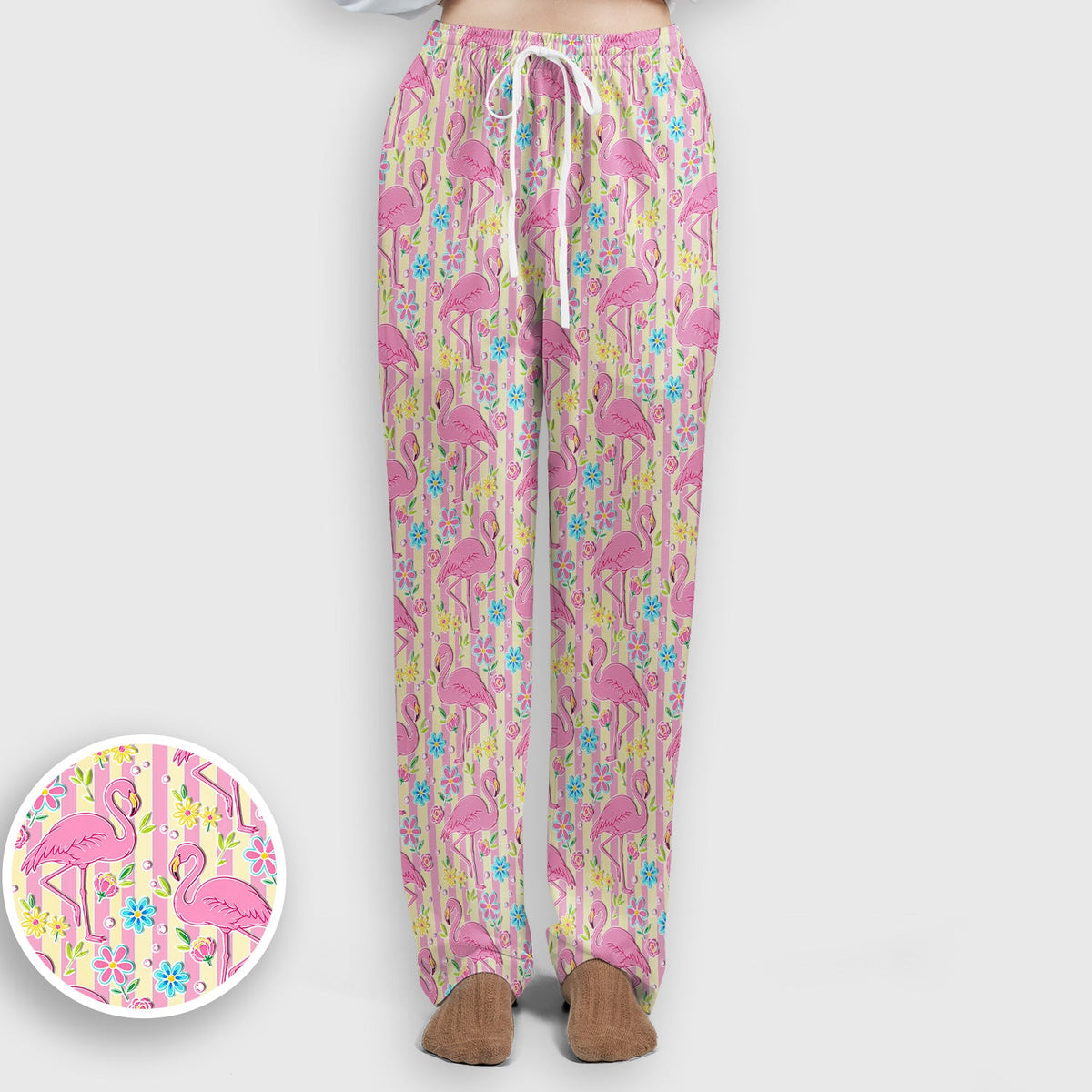 Pink Flamingo Flower Stripe Nurse Scrub Set