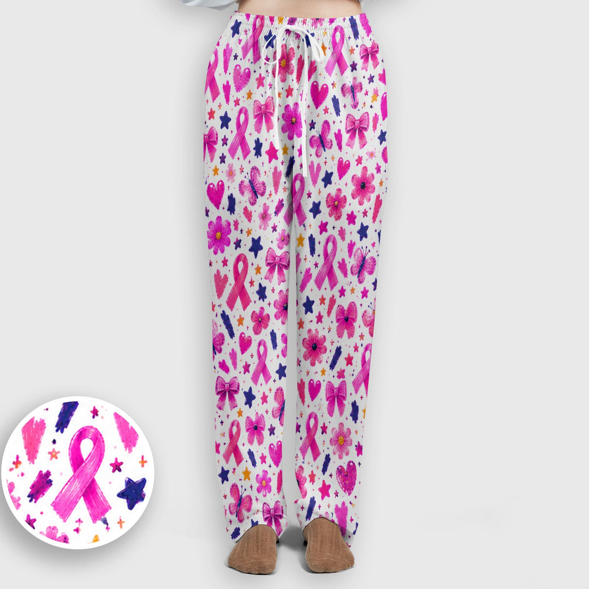 Pink Ribbon Floral Breast Cancer Nurse Scrub Set
