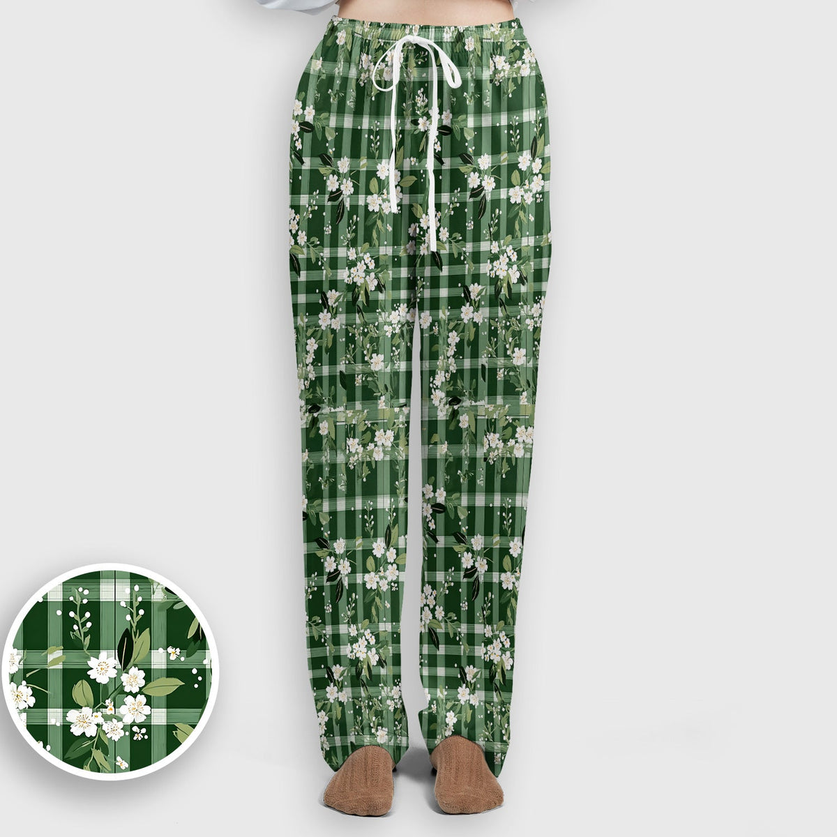 Green Gingham Floral Nurse Scrub Set