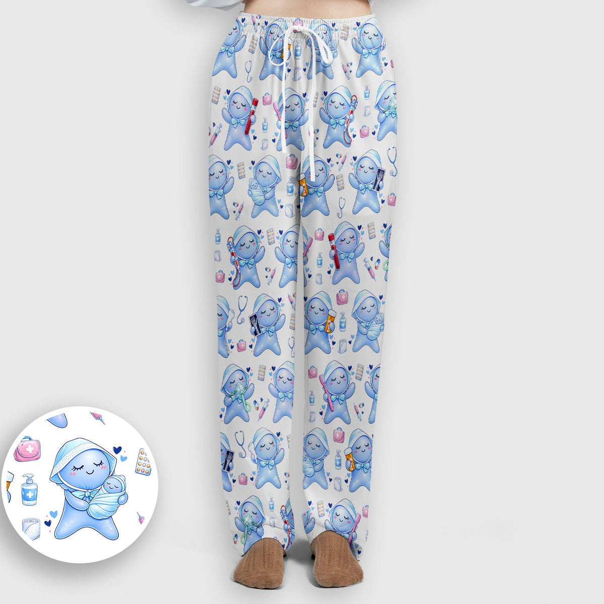 Dental Tooth Character Nurse Scrub Top