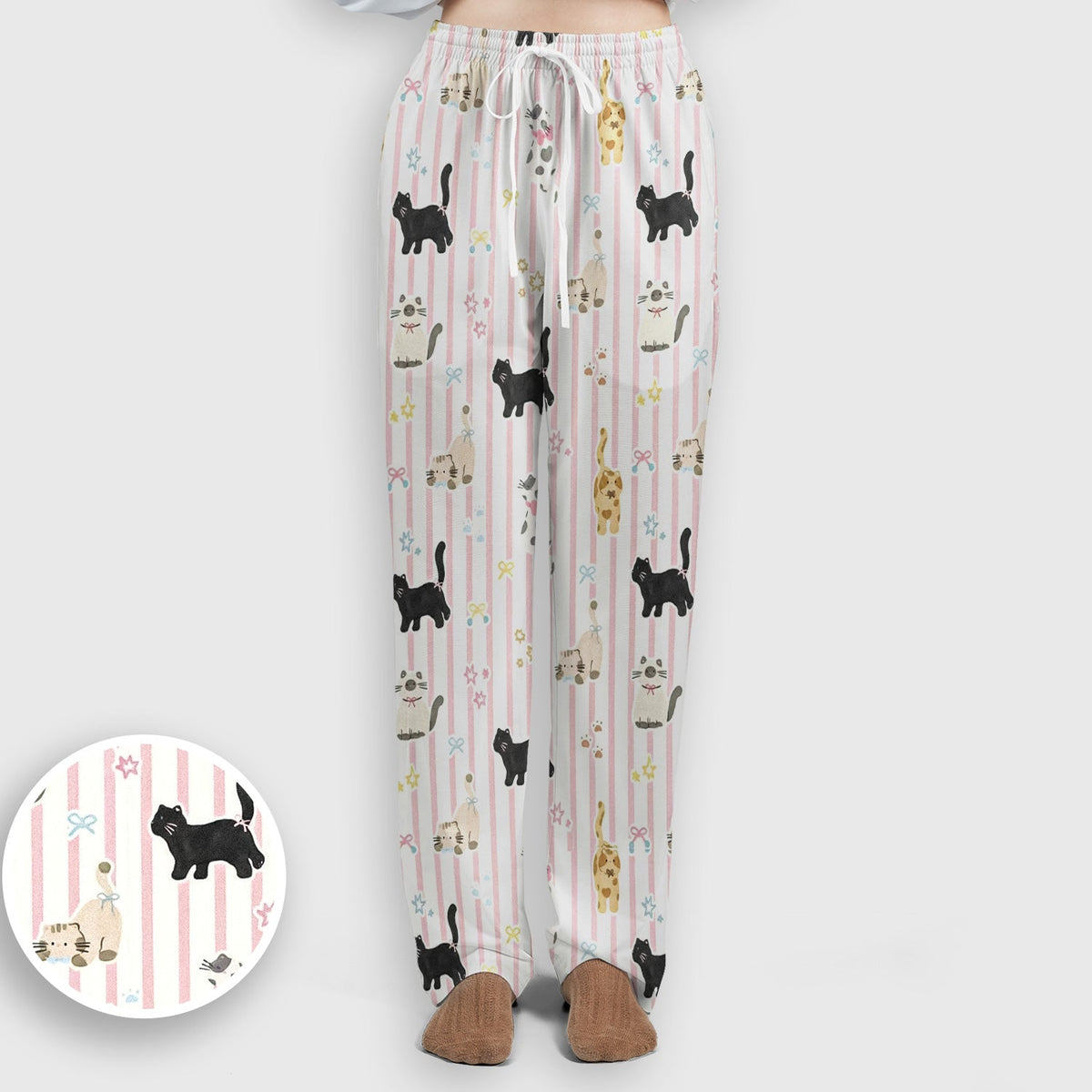 Playful Cat Stripe Ribbon Nurse Scrub Set