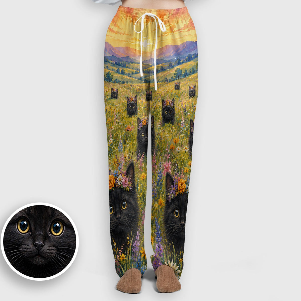 Black Kitten Flower Meadow Nurse Scrub Set
