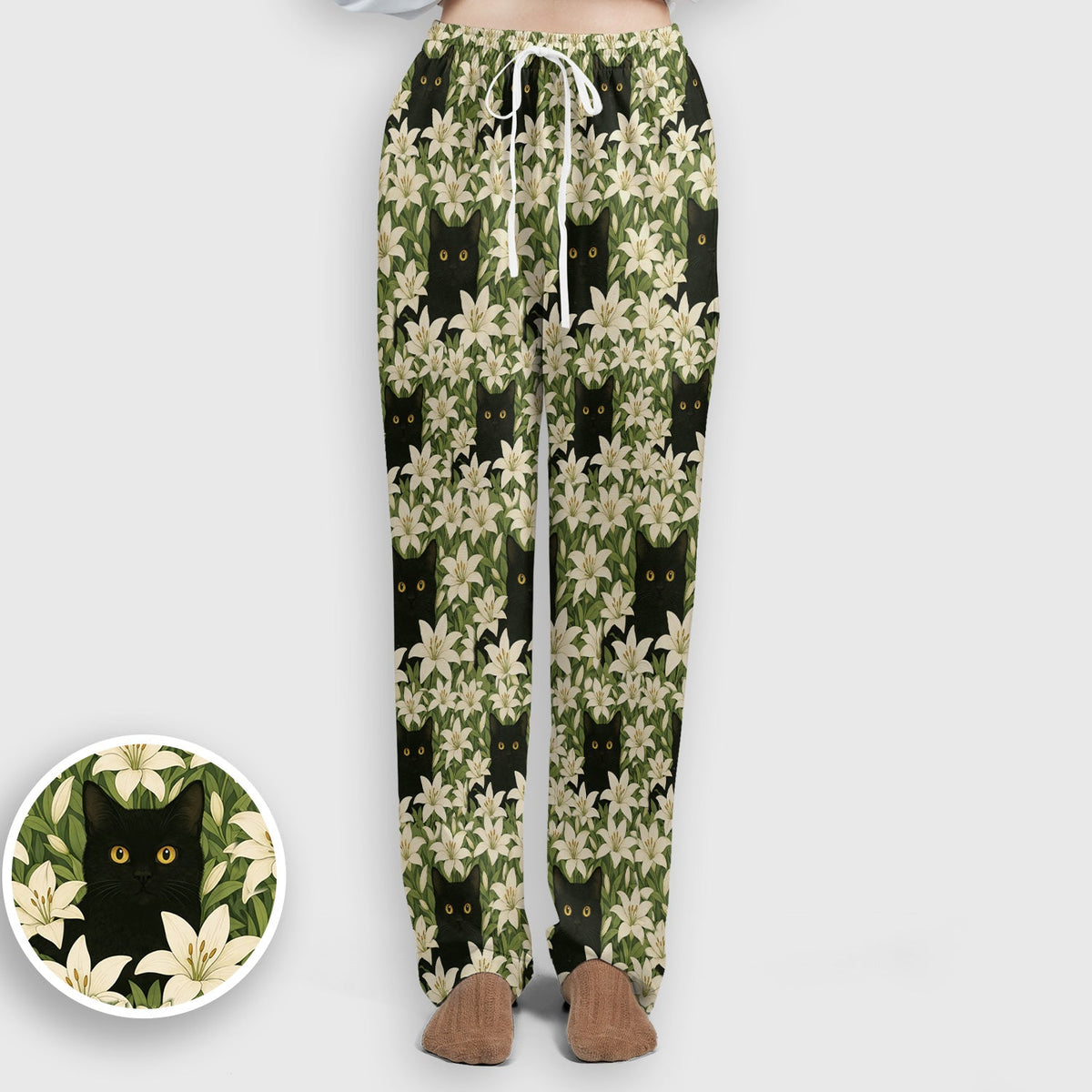 Black Cat Hidden In Lily Garden Nurse Scrub Set