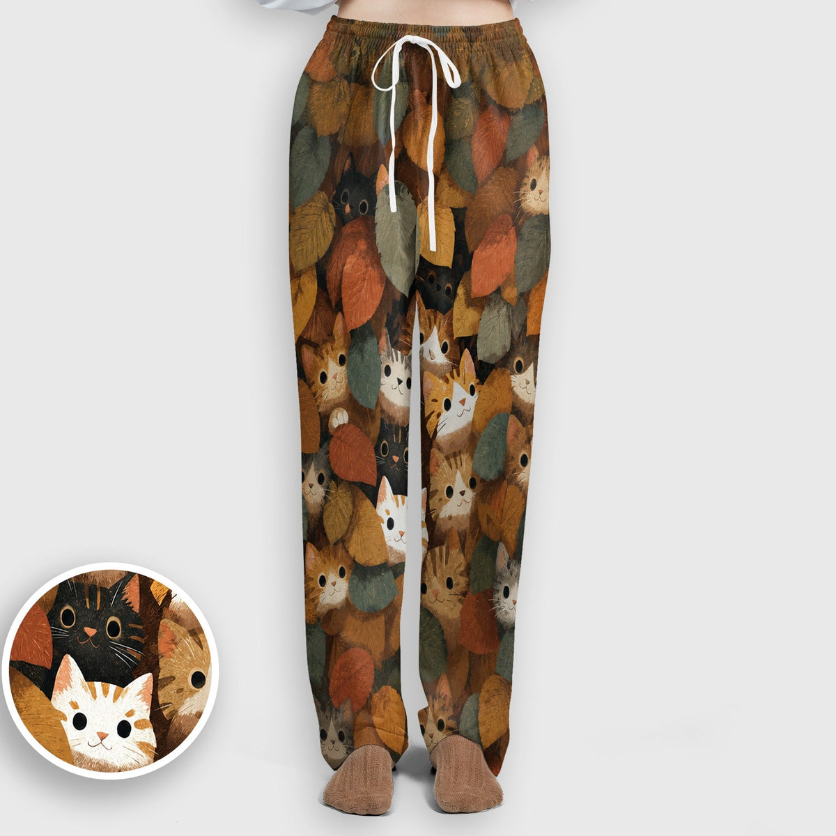 Cute Autumn Cat Leaf Pile Nurse Scrub Set