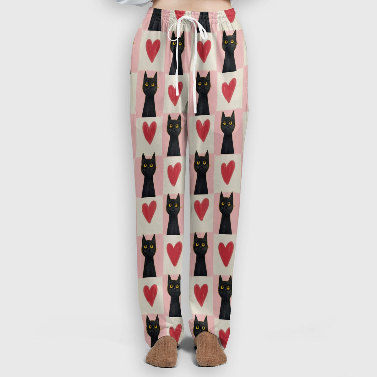 Cute Black Cat Heart Nurse Scrub Set