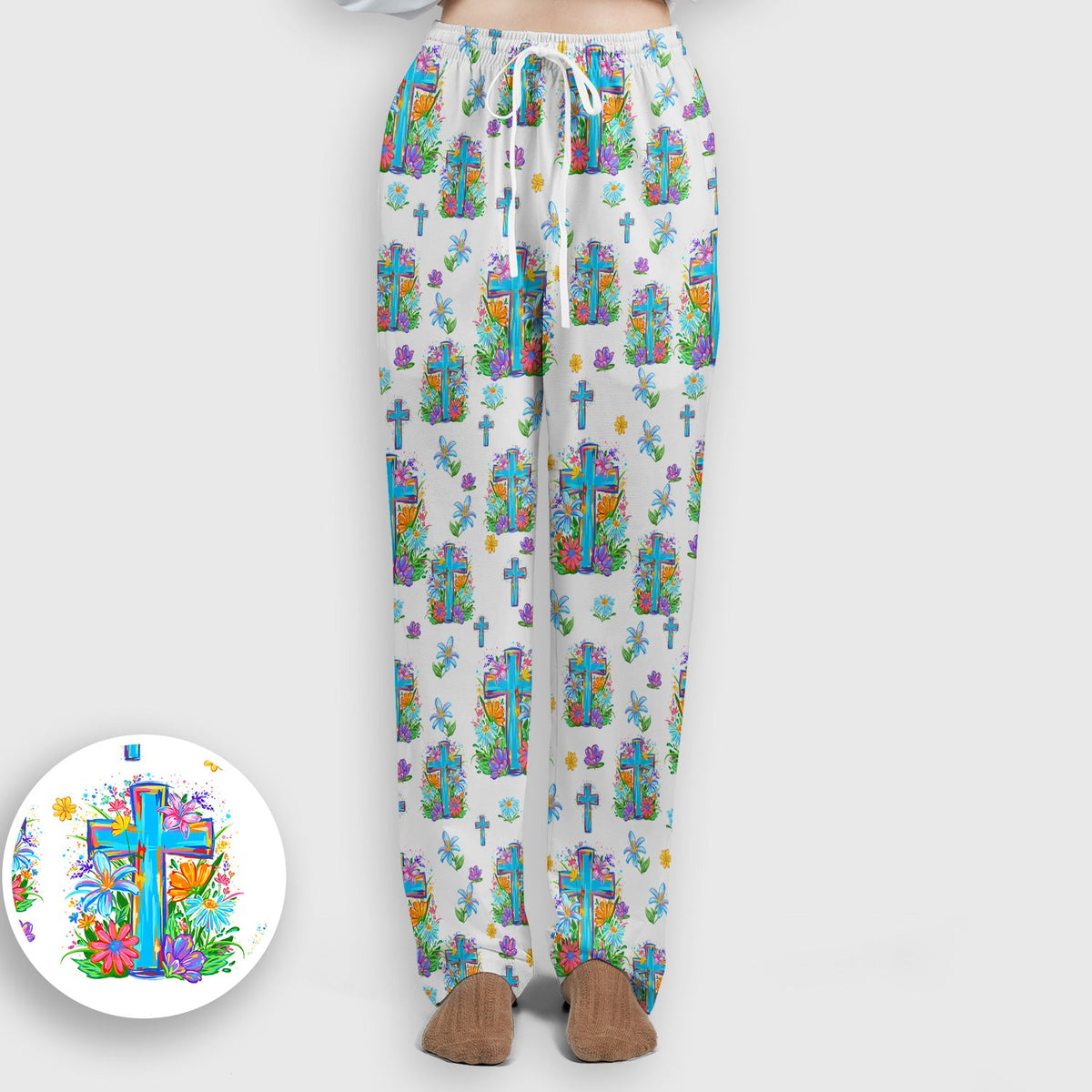 Christian Floral Cross Spring Nurse Scrub Set