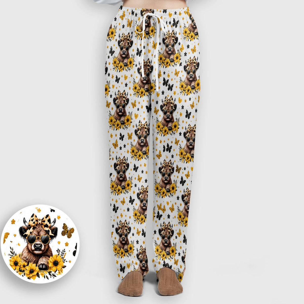 Cow Sunflower Bow Nurse Scrub Set
