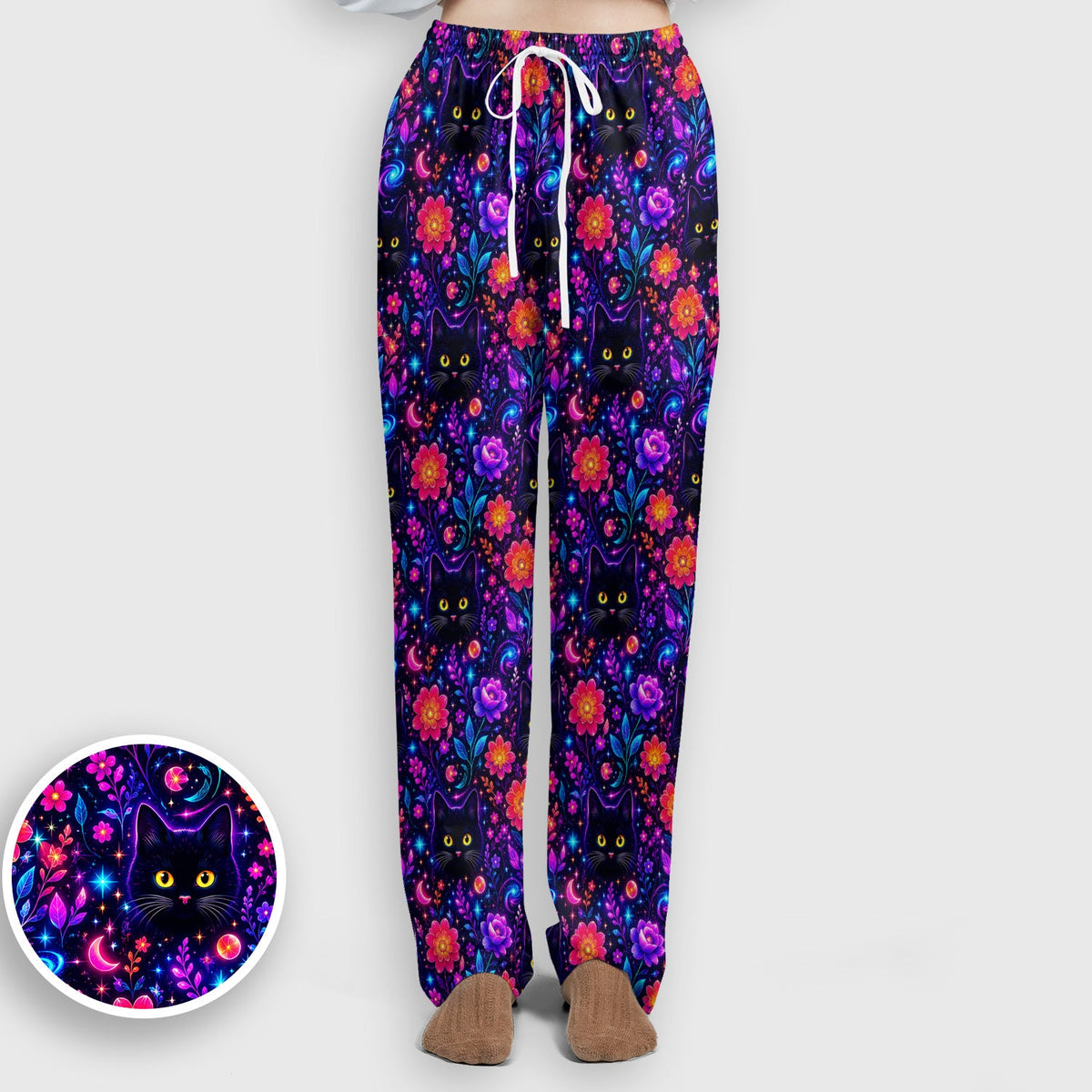 Galaxy Black Cat Floral Nurse Scrub Set
