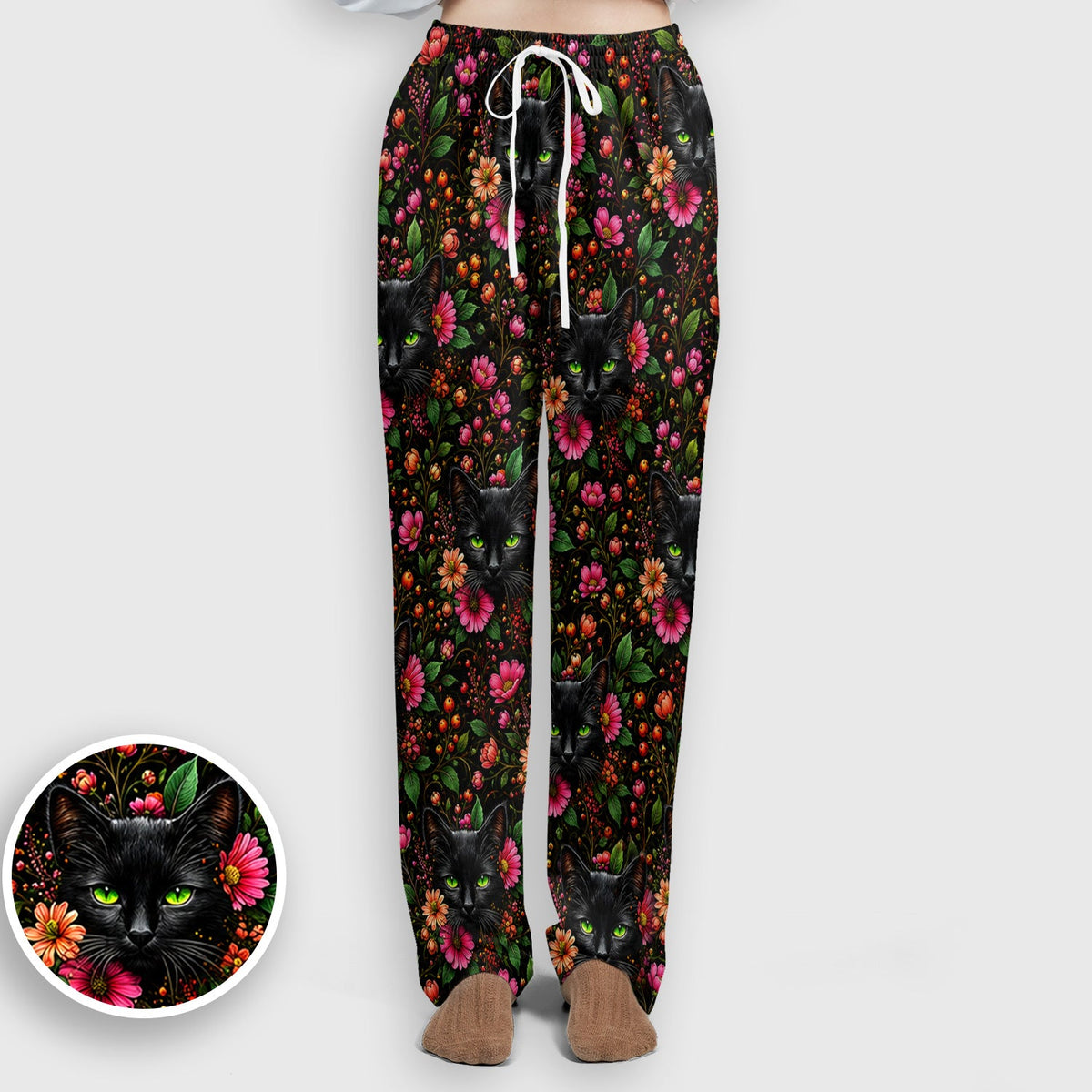 Adorable Black Cat Blossom Nurse Scrub Set