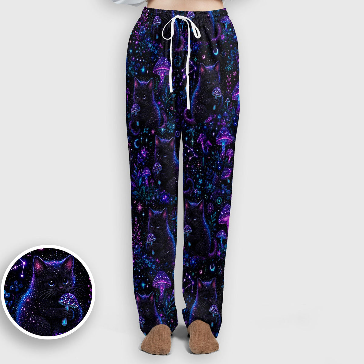 Neon Black Cat Mushroom Galaxy Nurse Scrub Set
