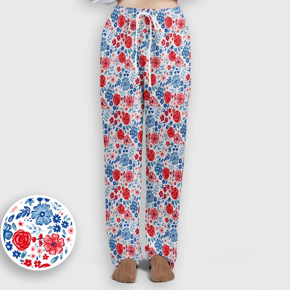 Red Blue Floral Garden Blossom Nurse Scrub Set