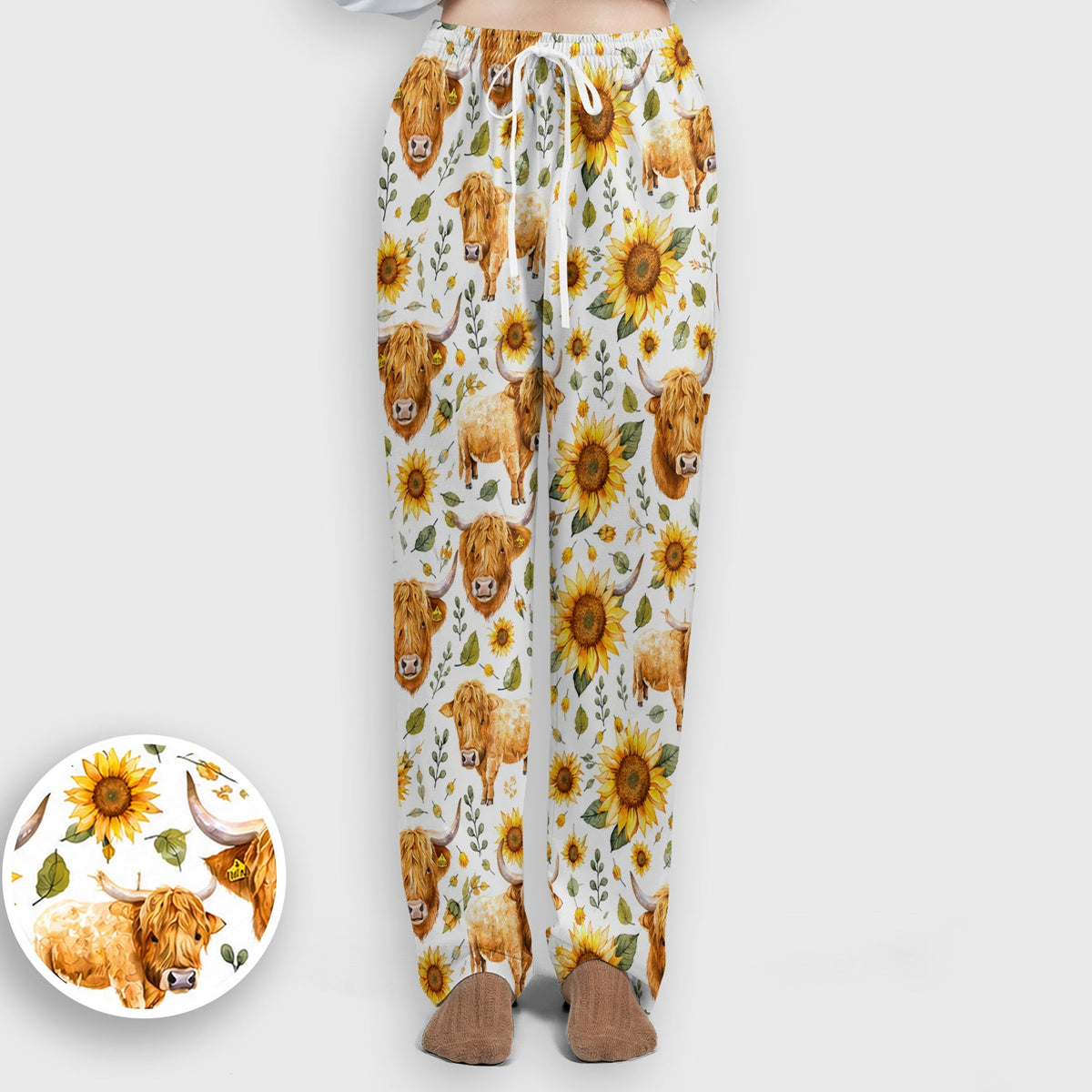 Highland Cow Sunflower Pattern Nurse Scrub Set
