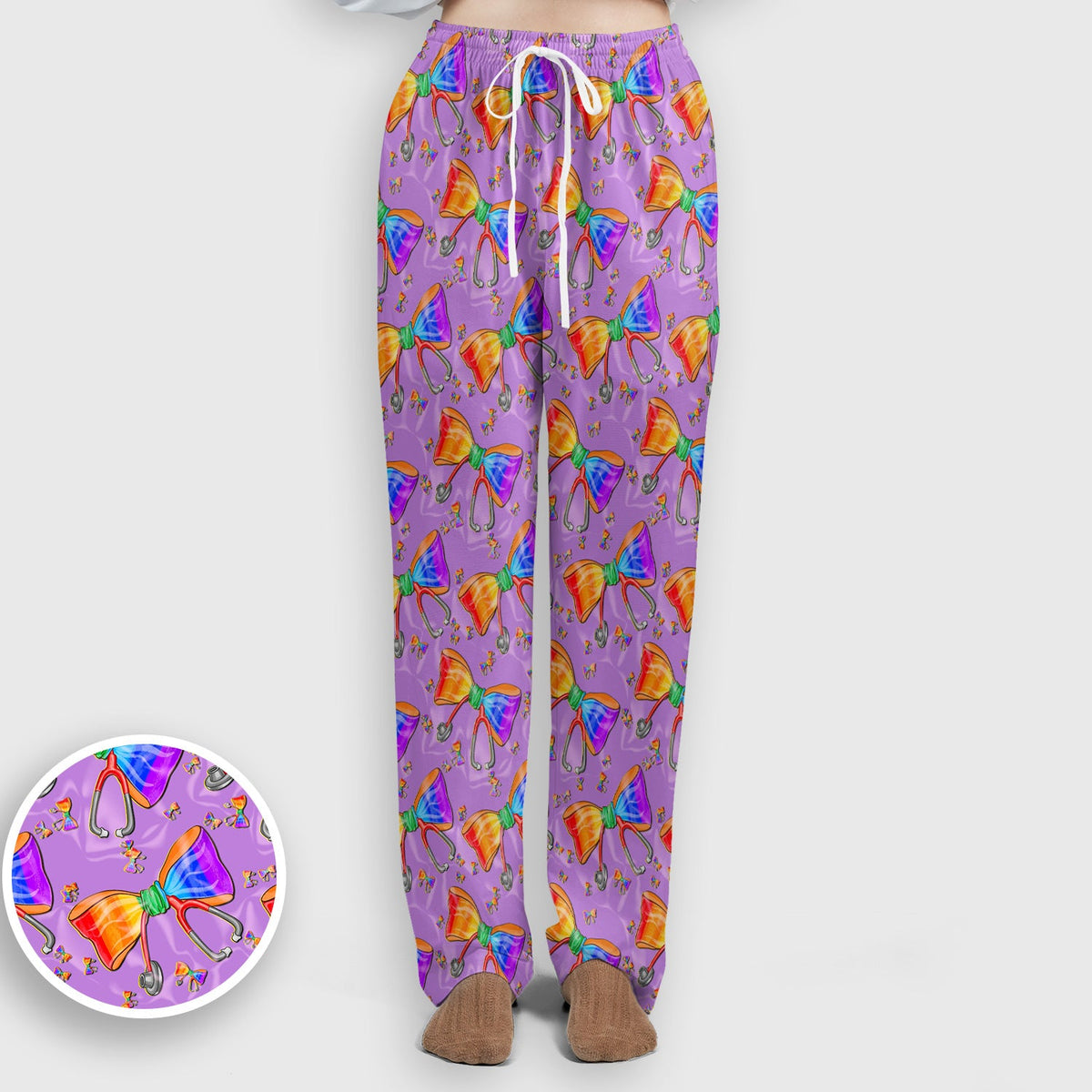 Colorful Rainbow Bow Stethoscope Nurse Scrub Set