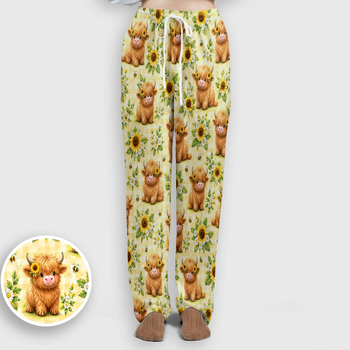 Sunflower Highland Cow Bee Nurse Scrub Set