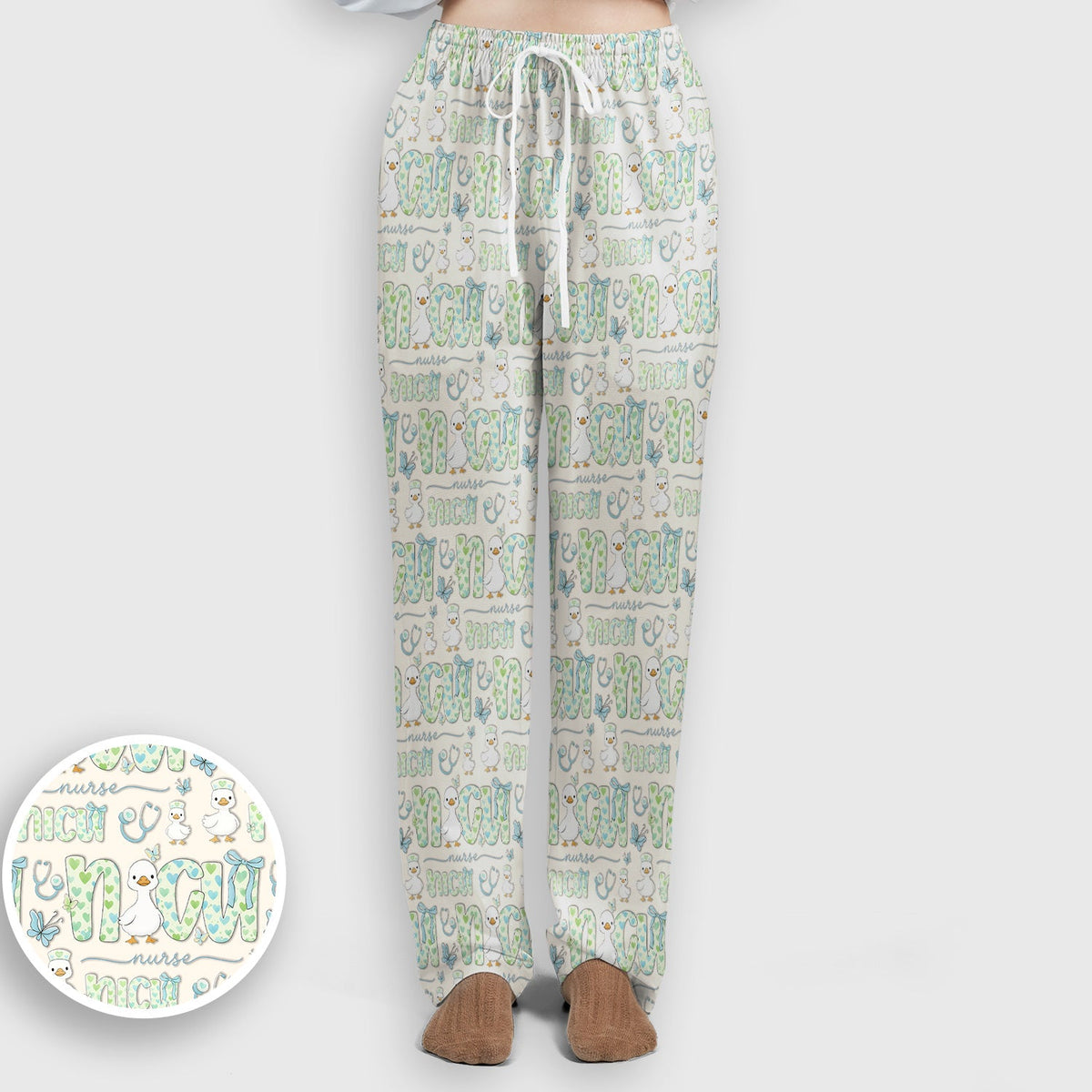 NICU Nurse Duck Pattern Scrub Set, Scrub Pants and V Neck Top