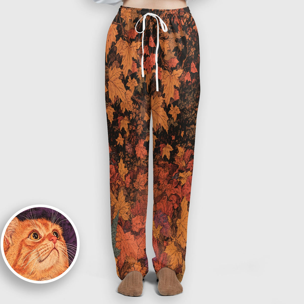 Autumn Cat Fall Leaves Nurse Scrub Set