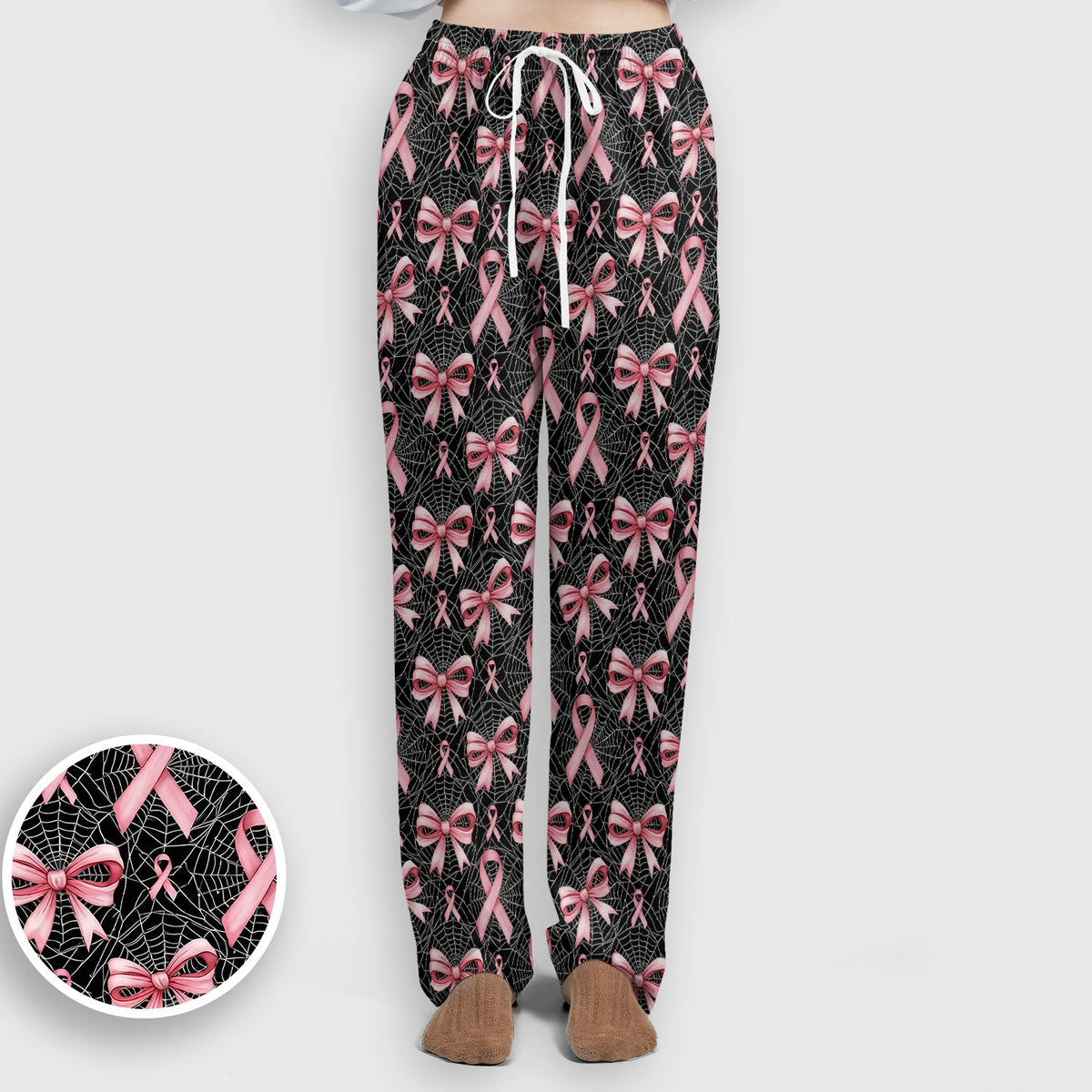Pink Ribbon Pattern Nurse Scrub Set