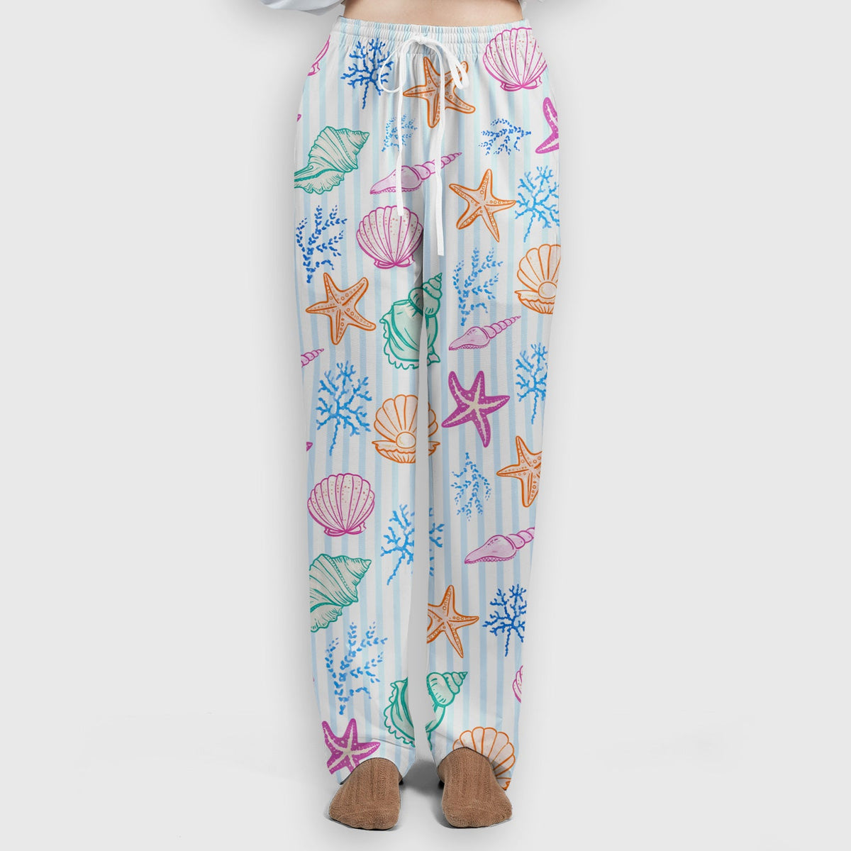 Colorful Seashell Starfish Ocean Stripe Nurse Scrub Set