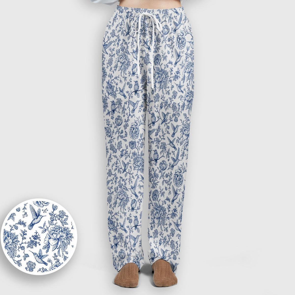 Blue Toile Hummingbird Floral Nurse Scrub Set