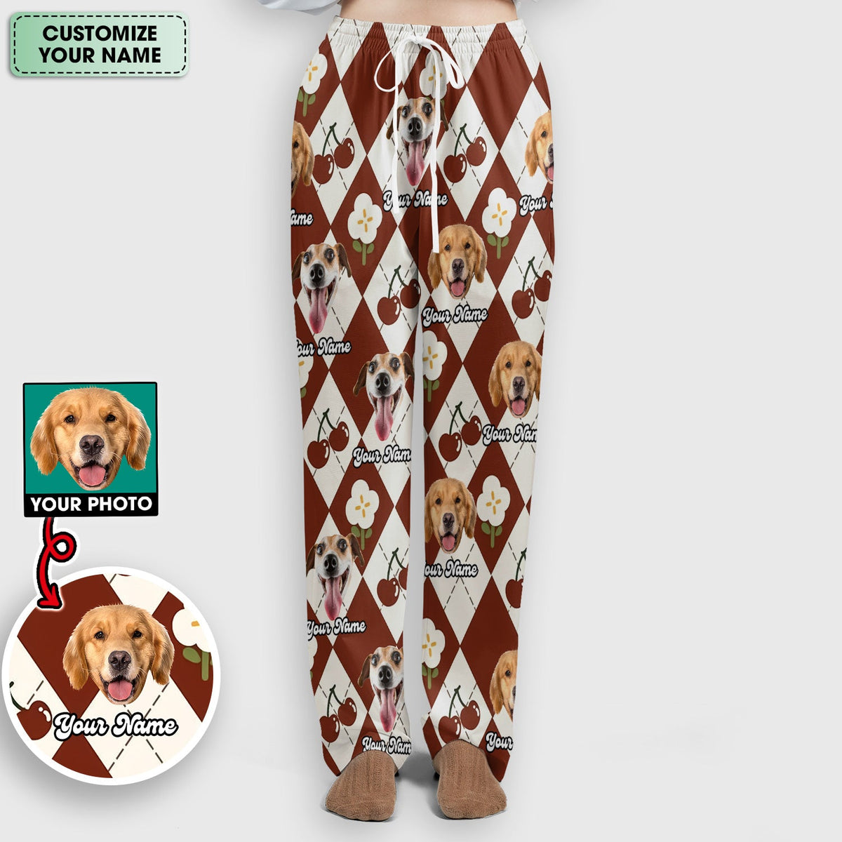 Dog Face Cherry Argyle Nurse Scrub Set