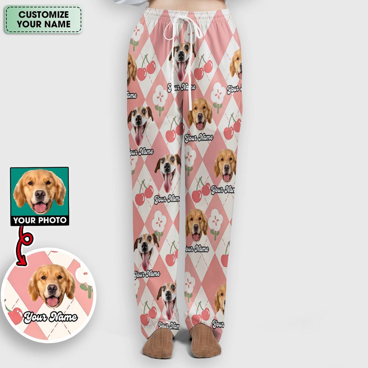 Dog Face Cherry Argyle Nurse Scrub Set