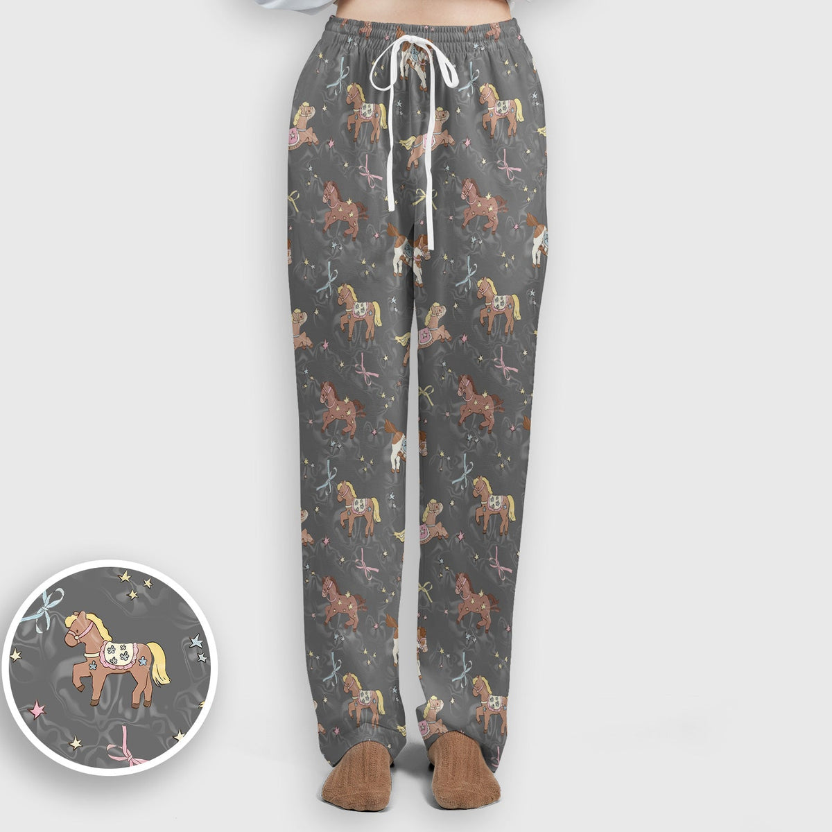 Cute Pony Star Pattern Scrub Set, Breathable Med Uniform