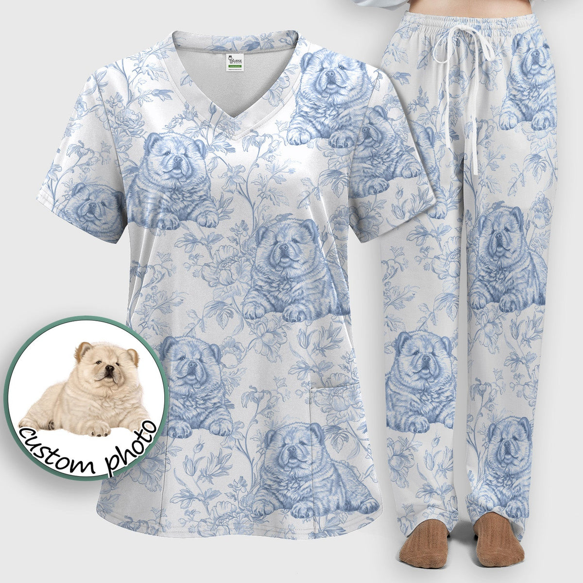 Dog Cat Chinoiserie Nurse Scrub Set
