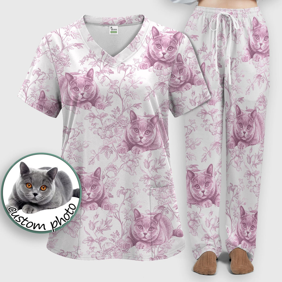 Dog Cat Chinoiserie Nurse Scrub Set