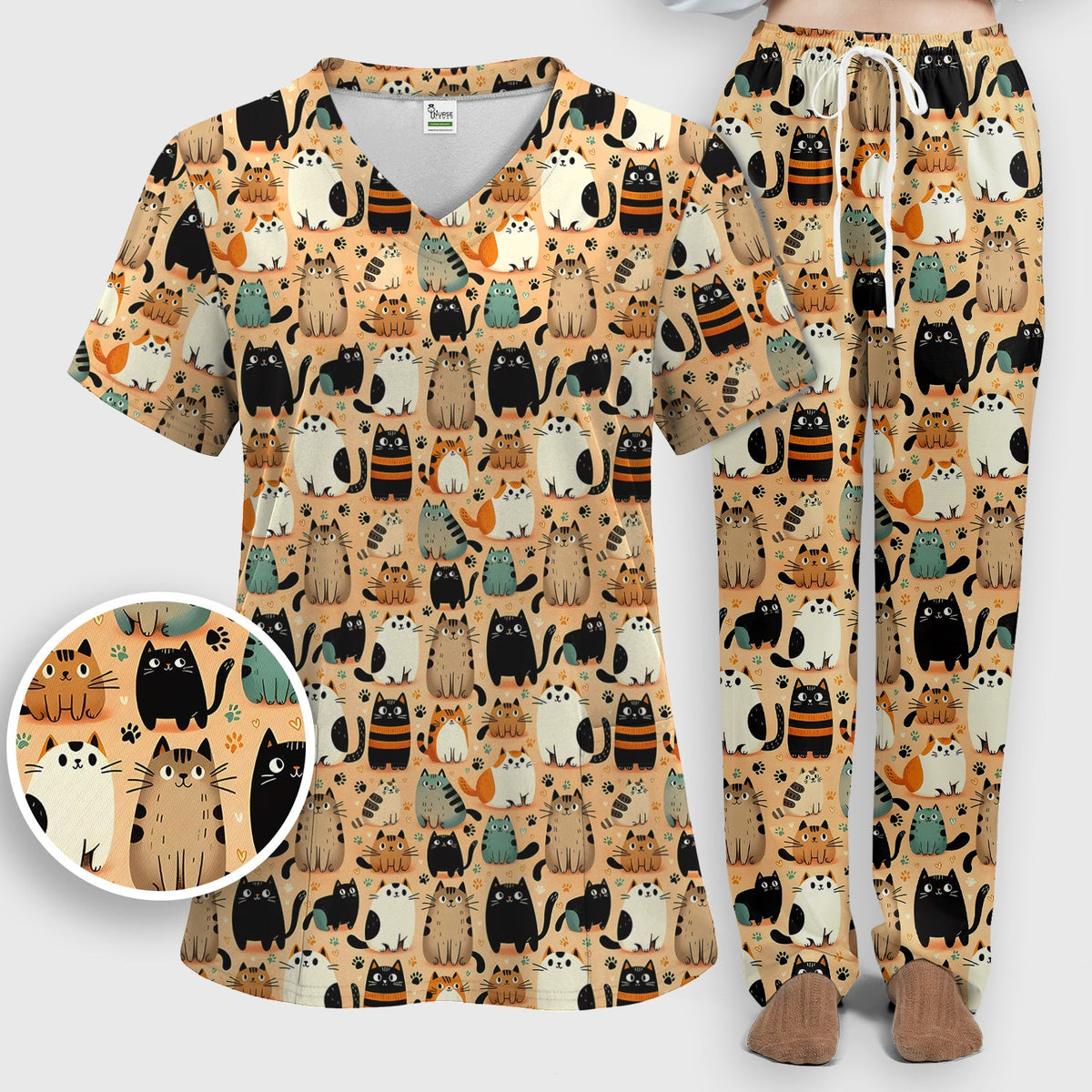 Cat Parade Doodle Nurse Scrub Set