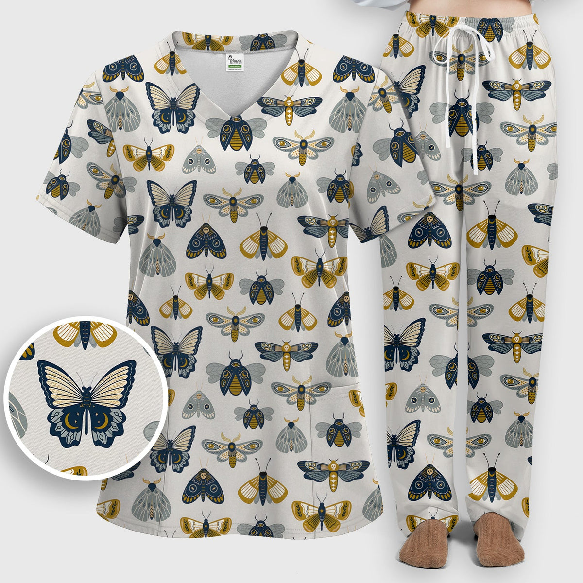 Butterfly Moth Insect Nurse Scrub Set
