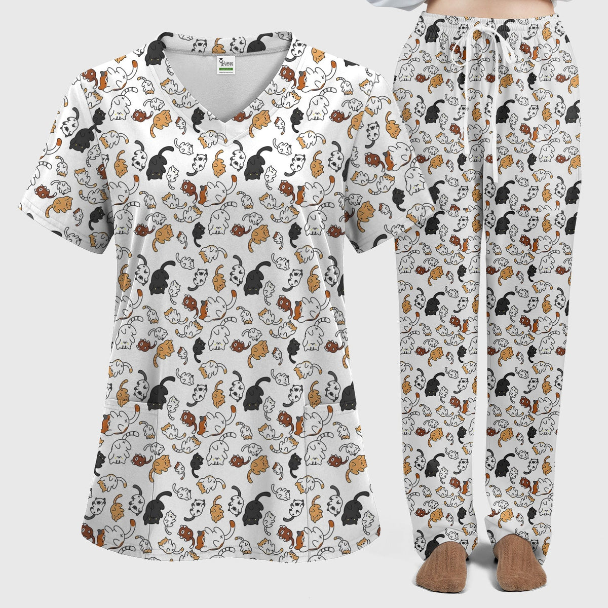 Cute Cat Nurse Scrub Set