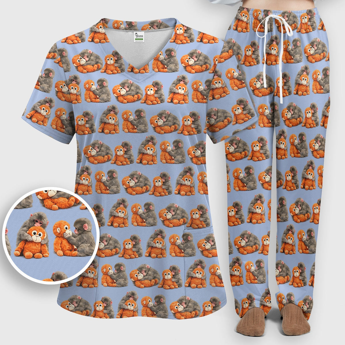 Cute Baby Monkey Plush Toy Nurse Scrub Set