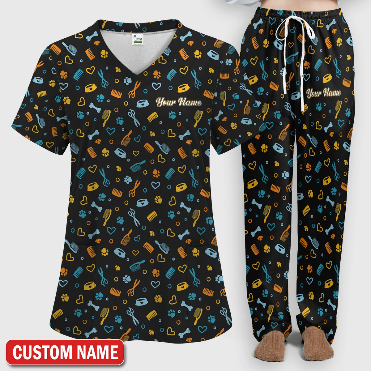 Personalized Dog Cat Grooming Nurse Scrub Set