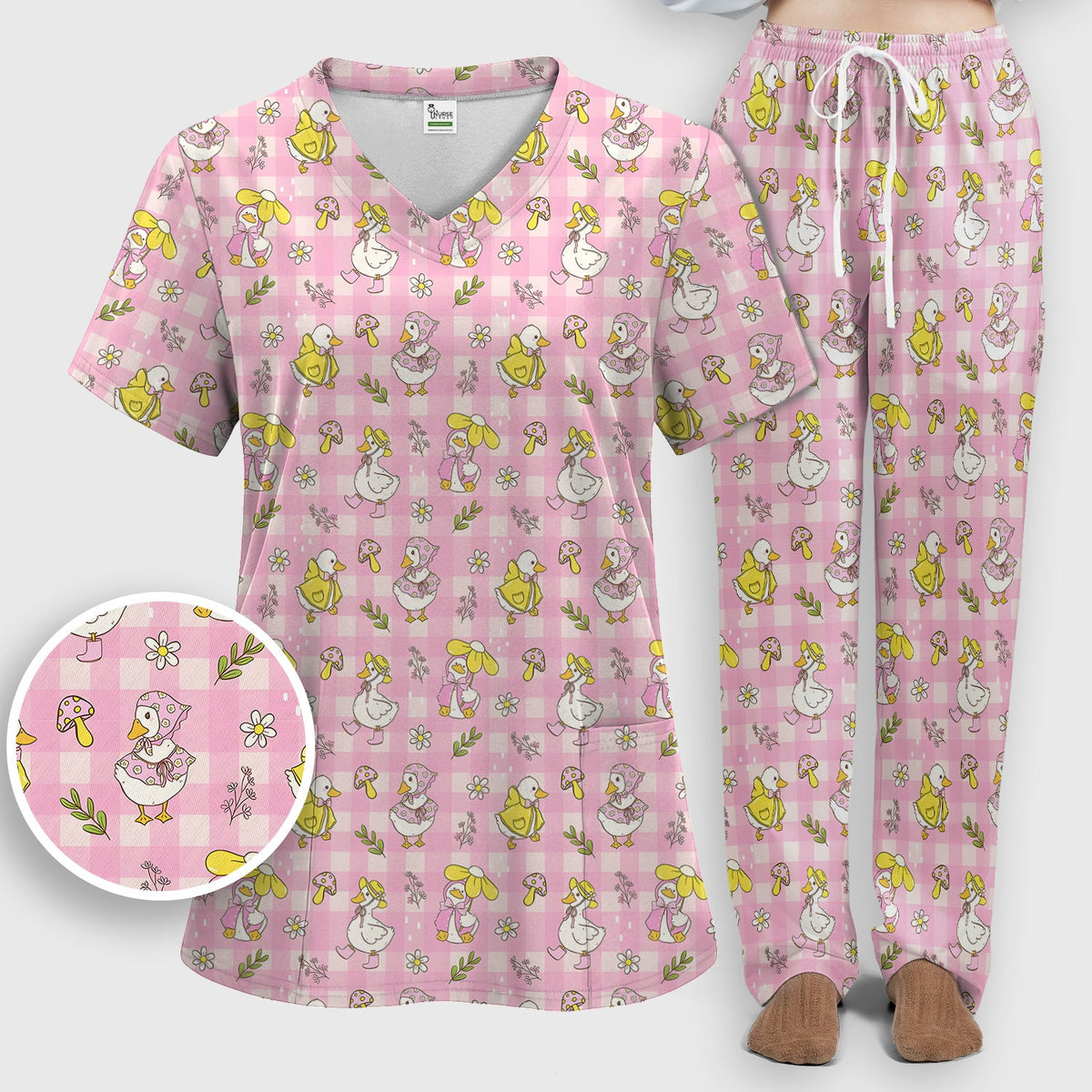 Spring Duckling Gingham Nurse Scrub Set