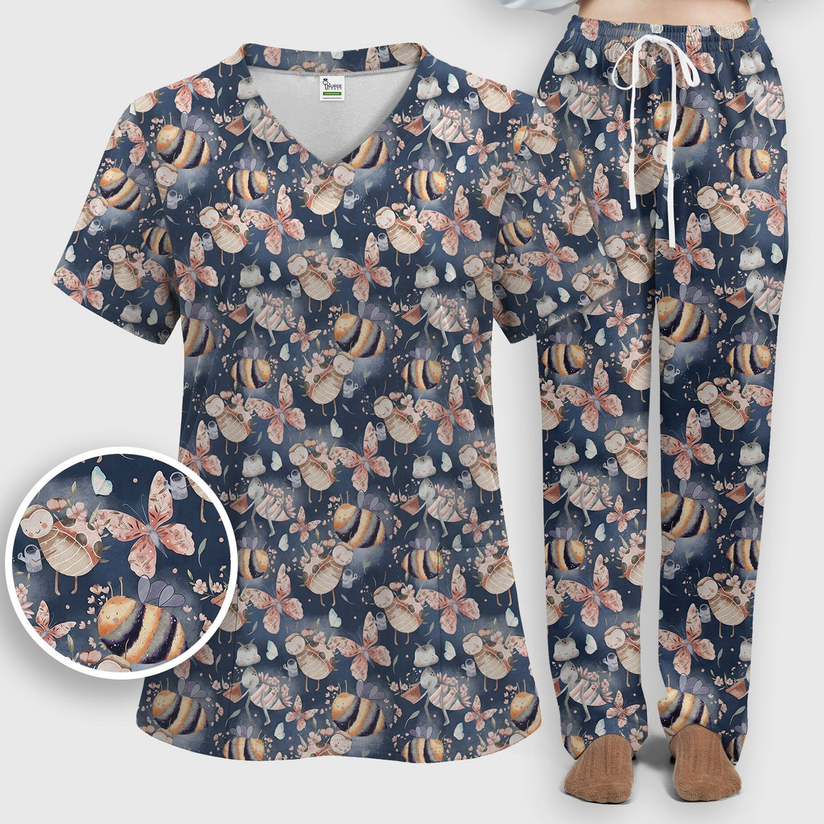 Whimsical Bee Fairy Garden Nurse Scrub Set